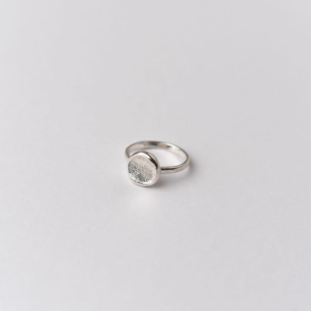 A ROHO Heritage Jewellery fingerprint impression ring in sterling silver, displayed on a clean white background.